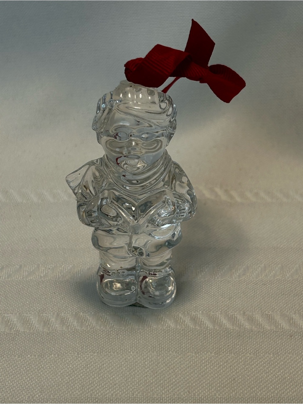 Vintage Marquis By Waterford Christmas Caroler Ornament Clear Red Holiday Home